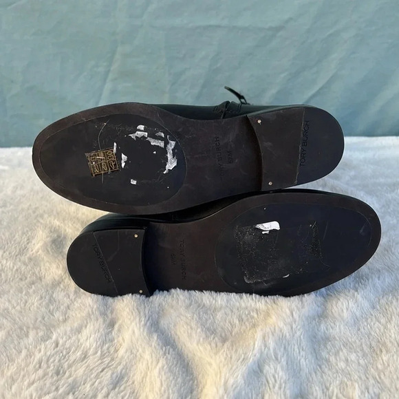 NWOT Tory Burch Double T Riding Black Leather Boots Women Sz 5 1/2M Knee Riding - Picture 5 of 8